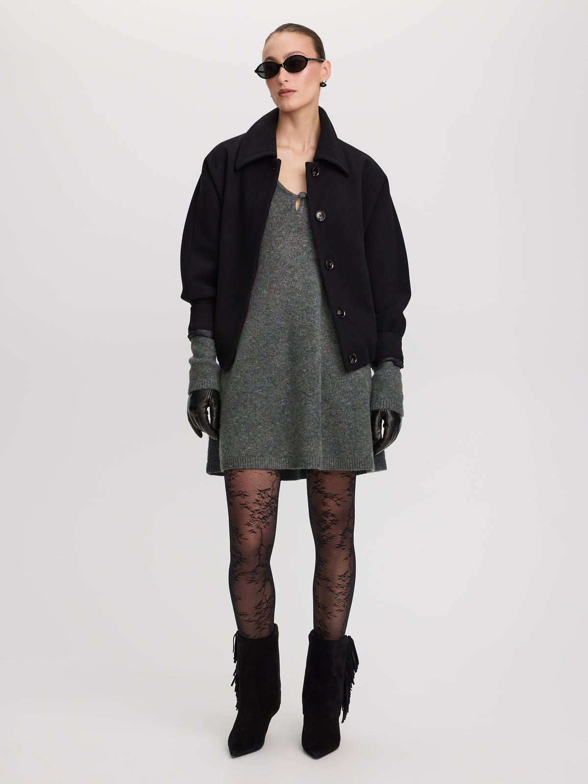 Long-Sleeve V-Neck Mini Dress