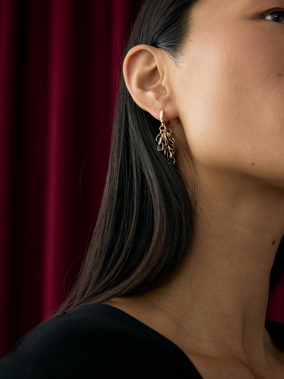 Small Hoops with Black Stone Pendant