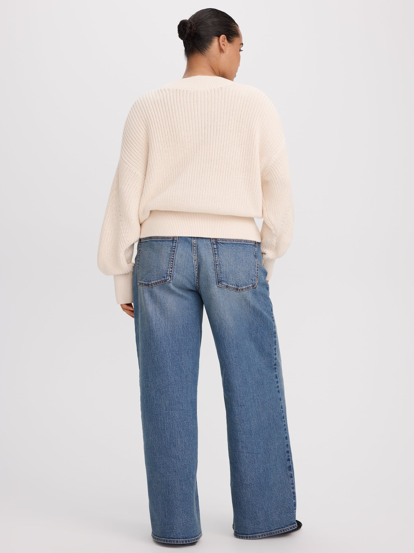 Long-Sleeve V-Neck Sweater with Half-Cardigan Stitches