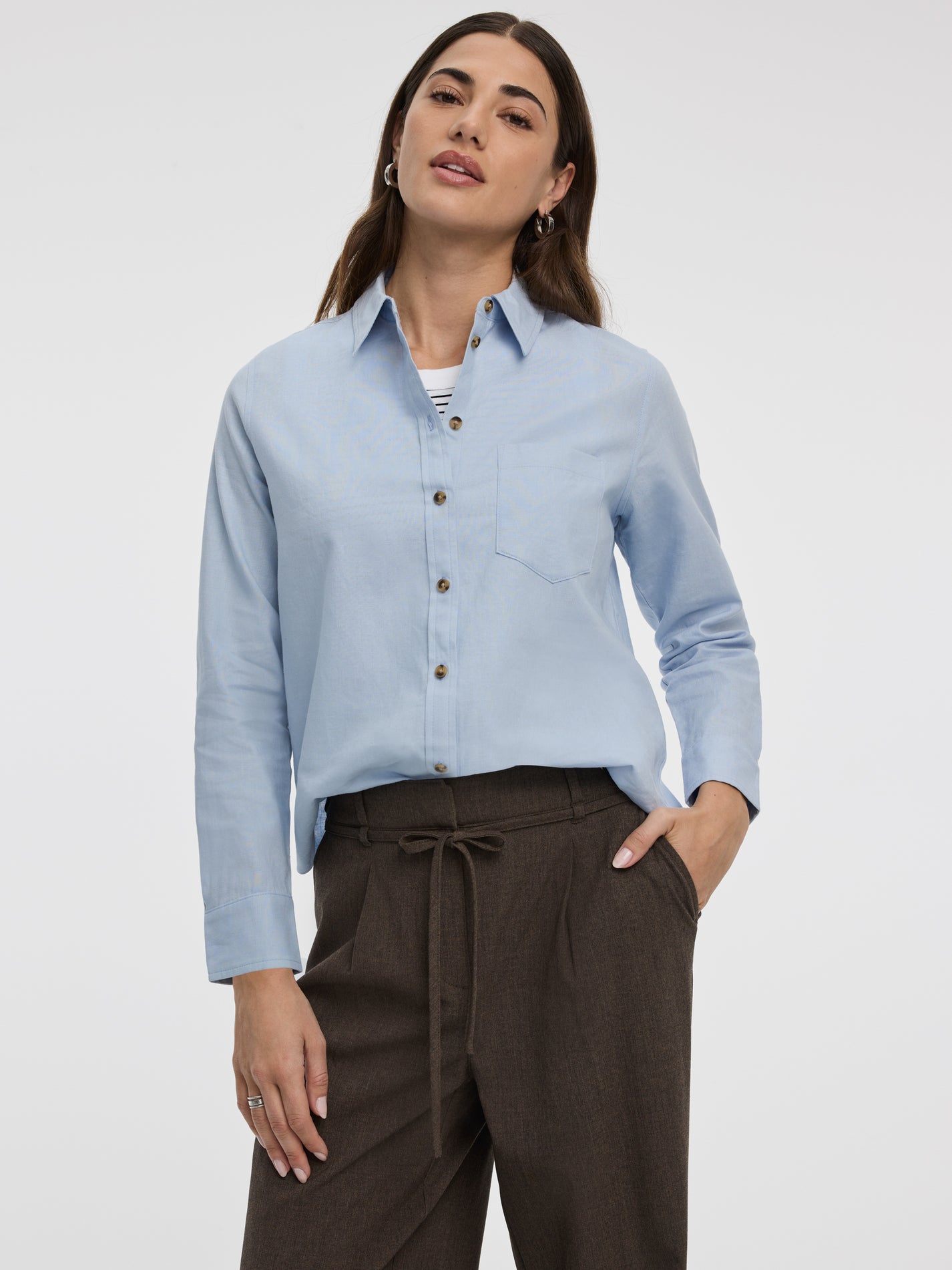 Chemise pour femmes à manches longues en mélange de lin – Coupe semi ...