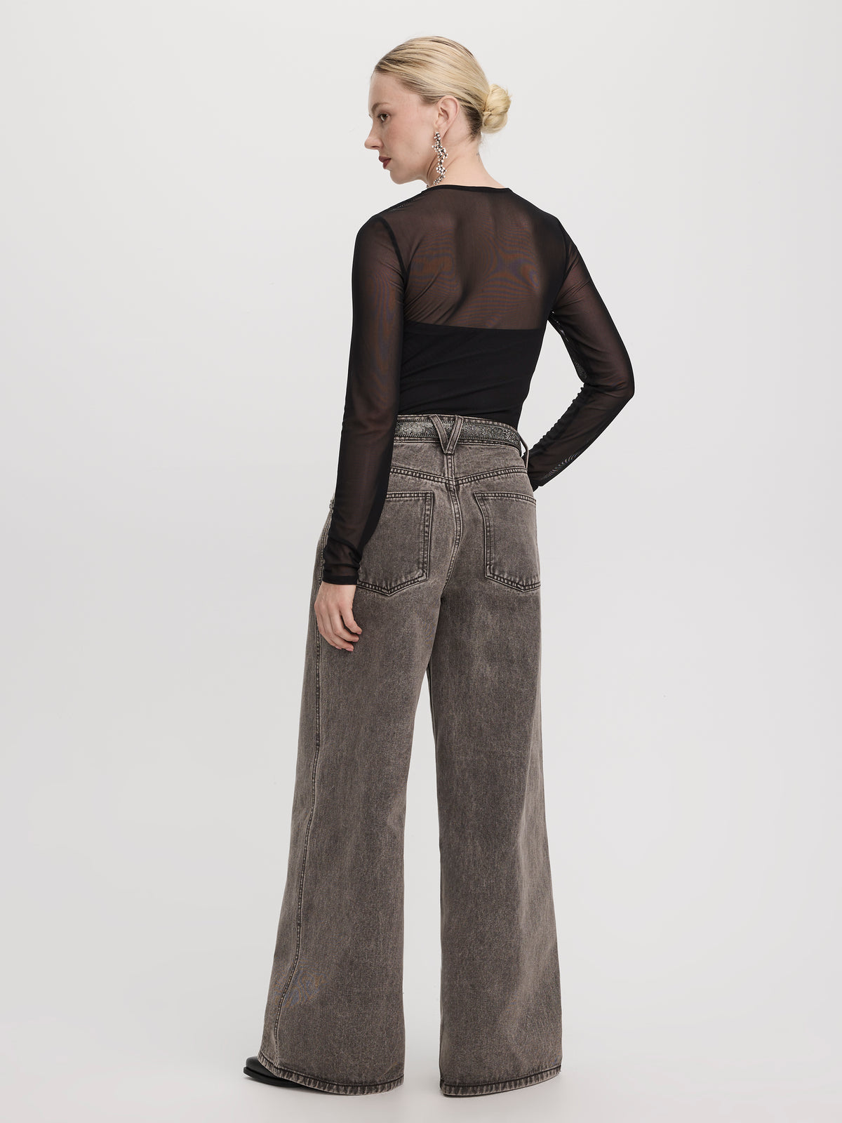 Long-Sleeve Crew-Neck Mesh Bodysuit