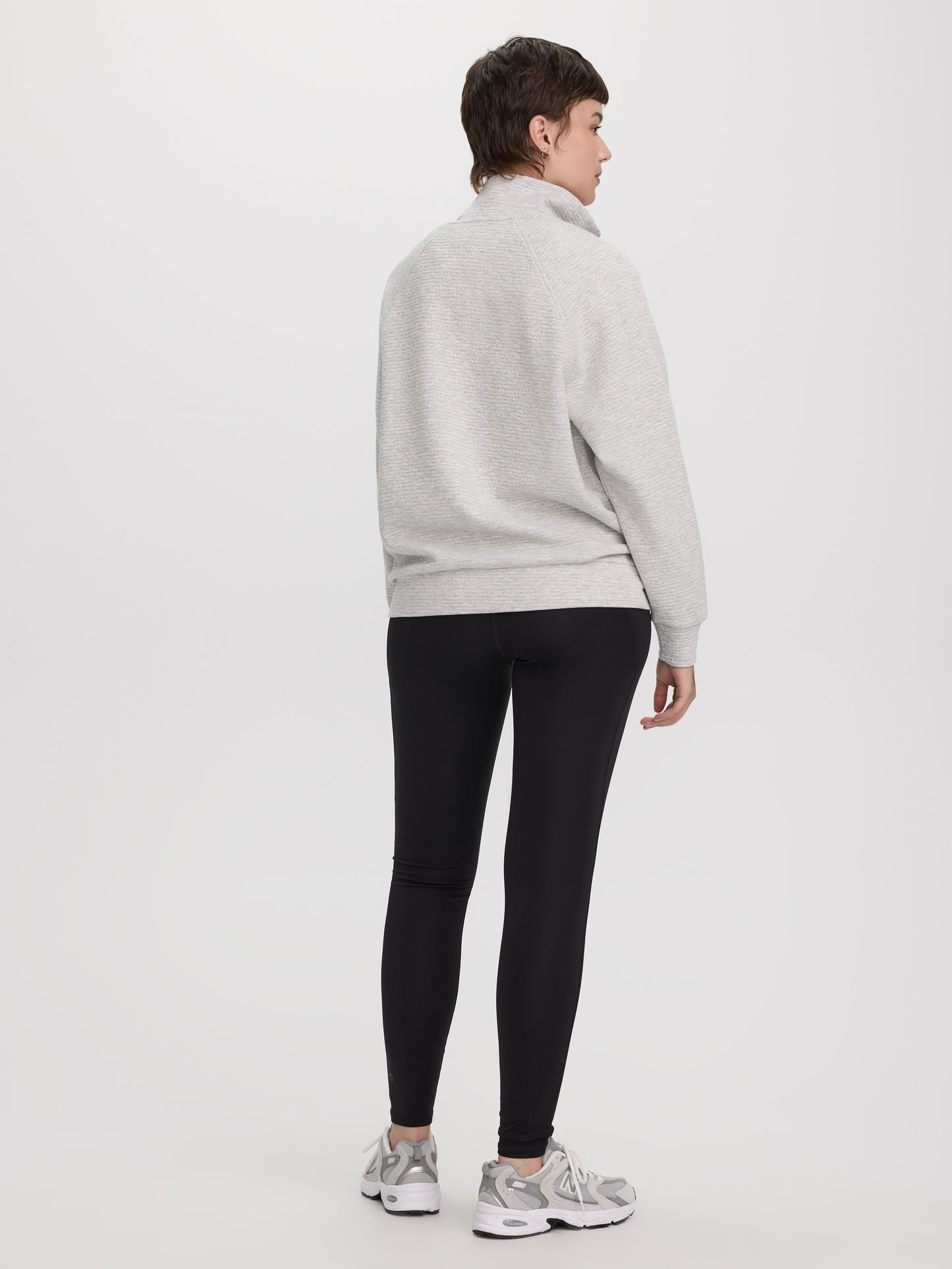 Long-Sleeve Half-Zip Mock-Neck Textured Top