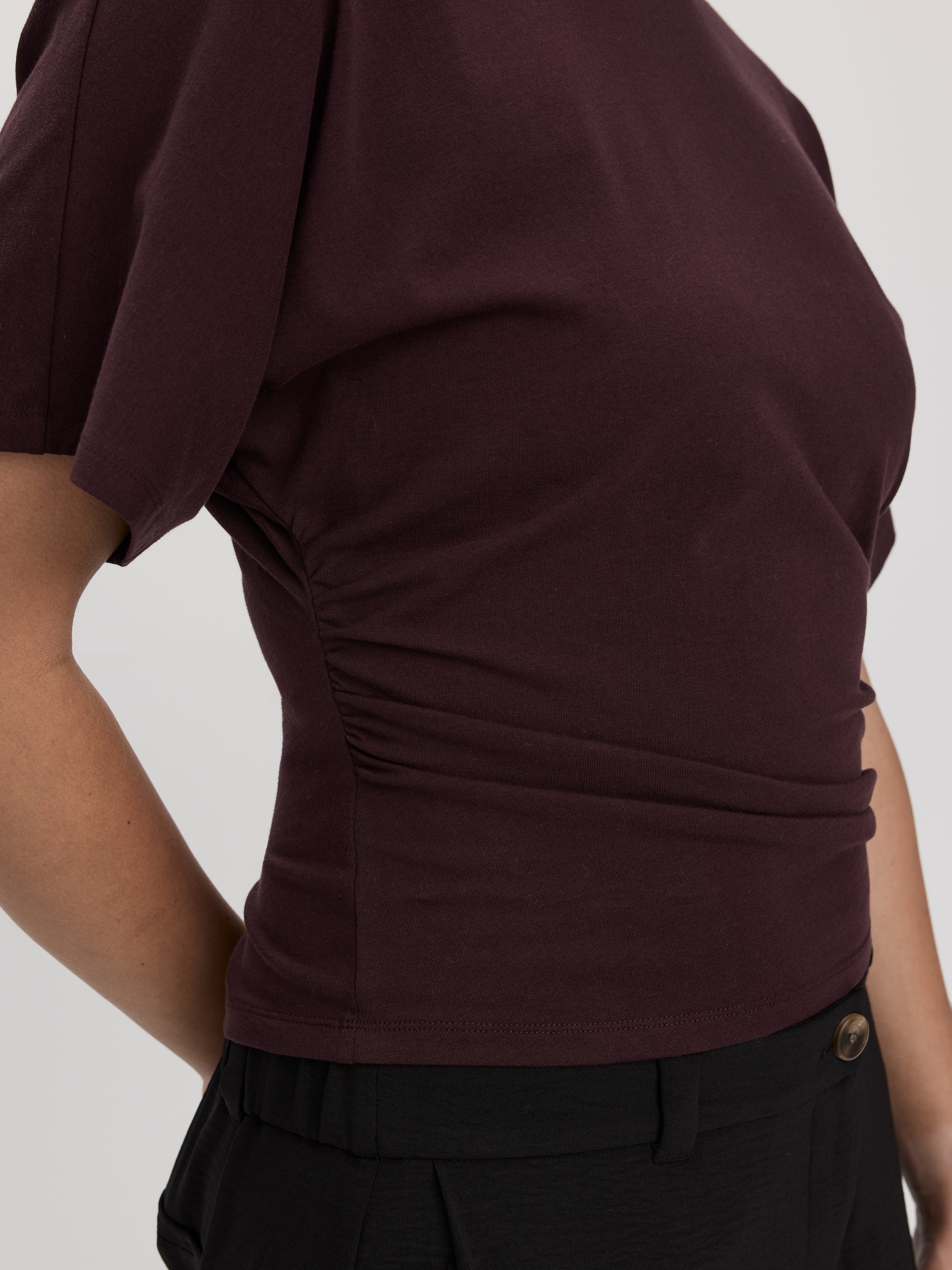 Short-Sleeve Crew-Neck Tee with Shirred Sides