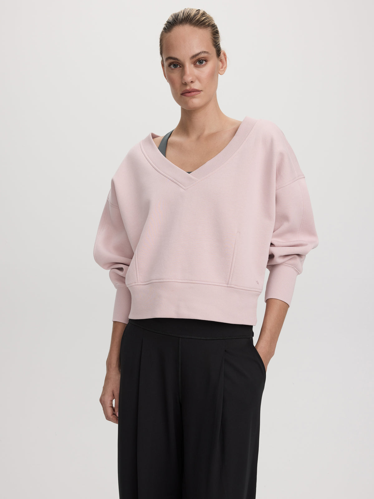 Long-Sleeve V-Neck French Terry Sweatshirt - Hyba