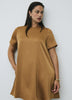 Short-Sleeve Crew-Neck Swing Satin Mini Dress