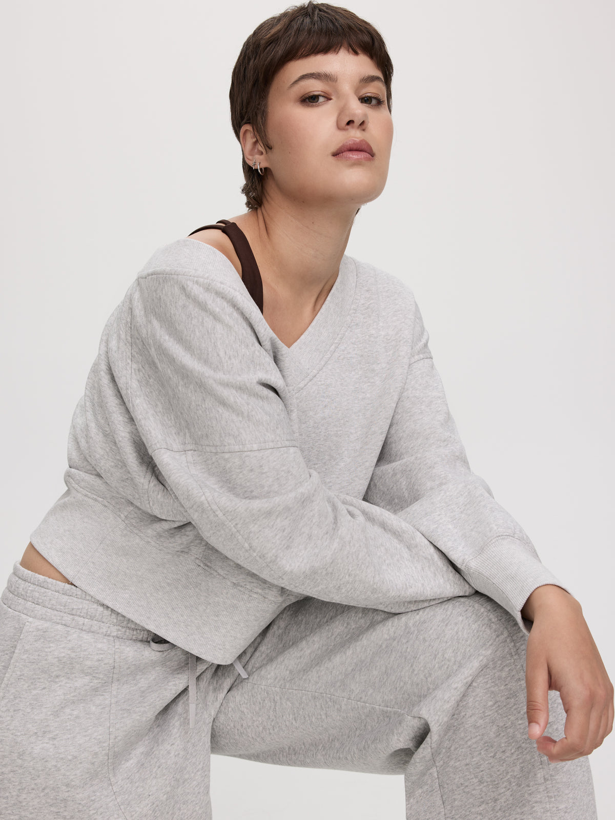 Long-Sleeve V-Neck French Terry Sweatshirt - Hyba