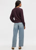 Long-Balloon-Sleeve Crew-Neck Pointelle Sweater