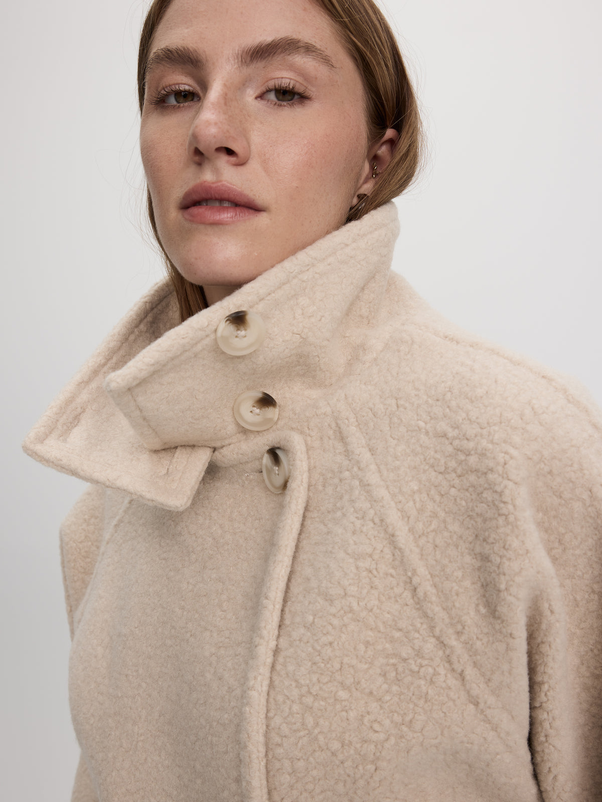 Mock-Neck Bouclé Coat