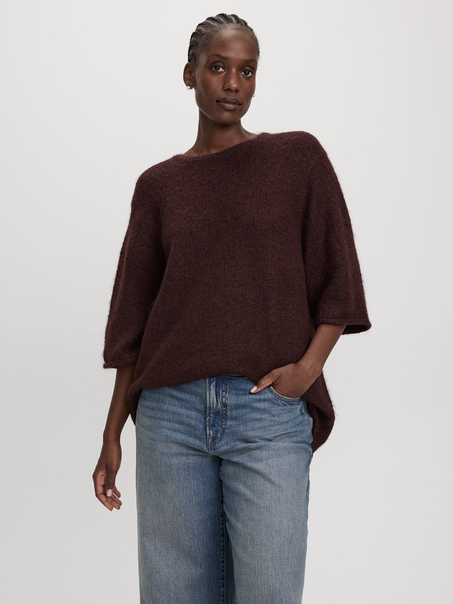 Elbow-Sleeve Crew-Neck Boxy Sweater