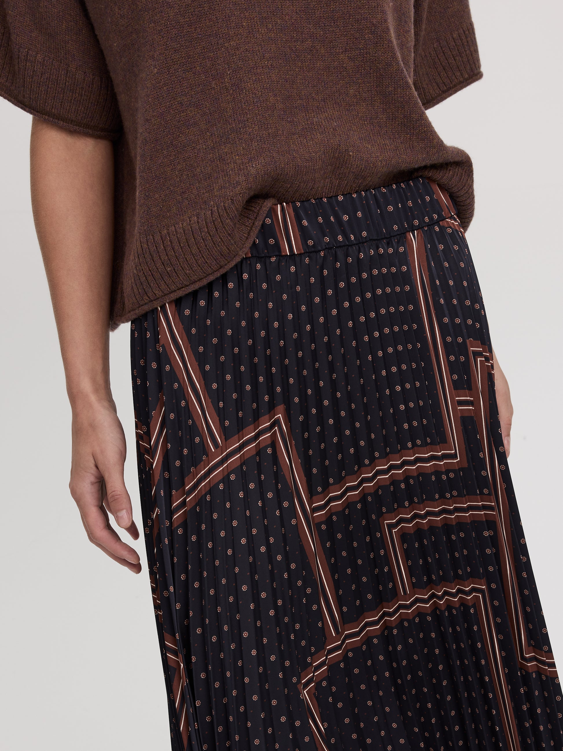 Pleated Satin Midi Skirt