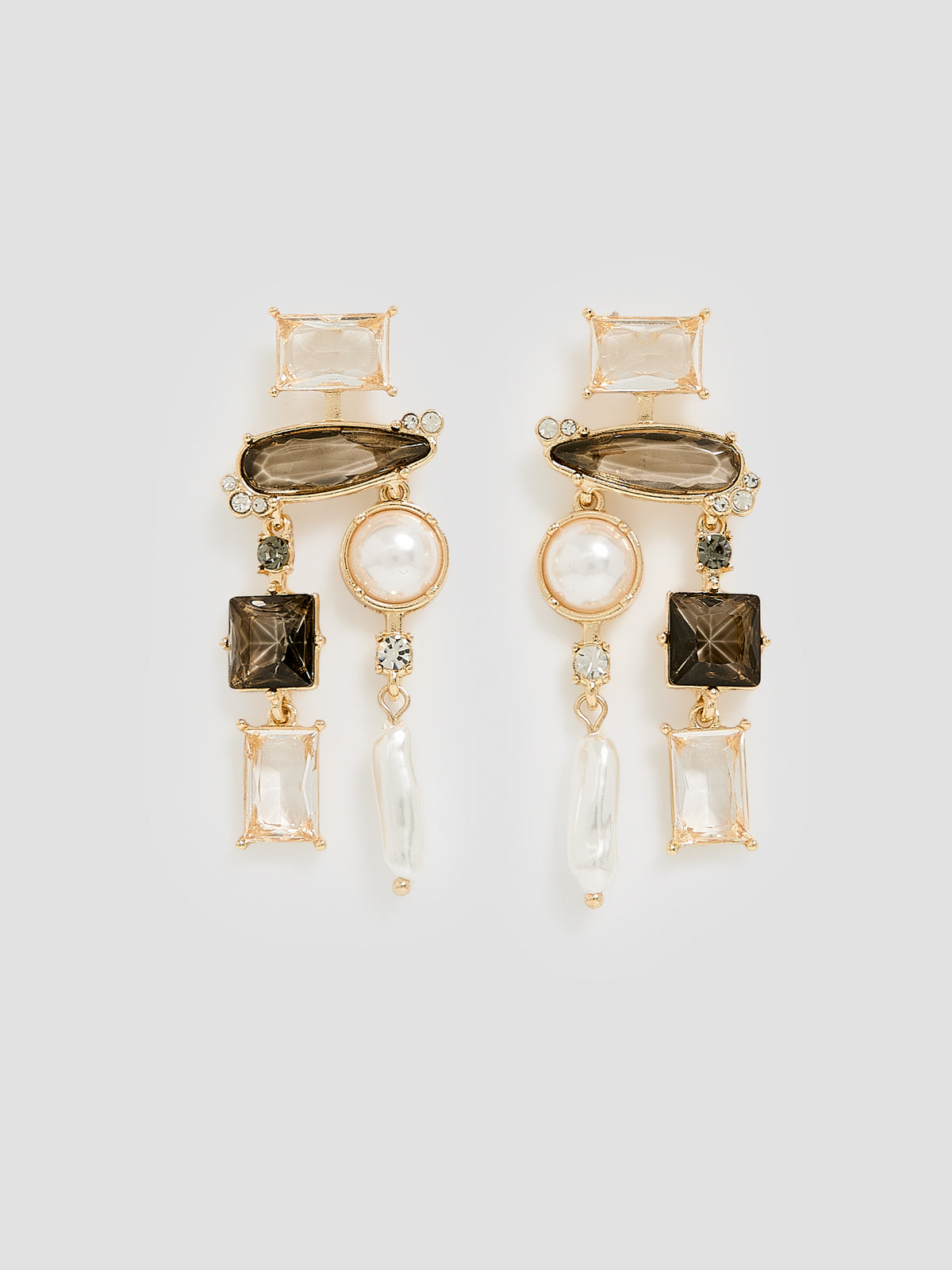 Stud Earrings with Pearl and Stone Pendants