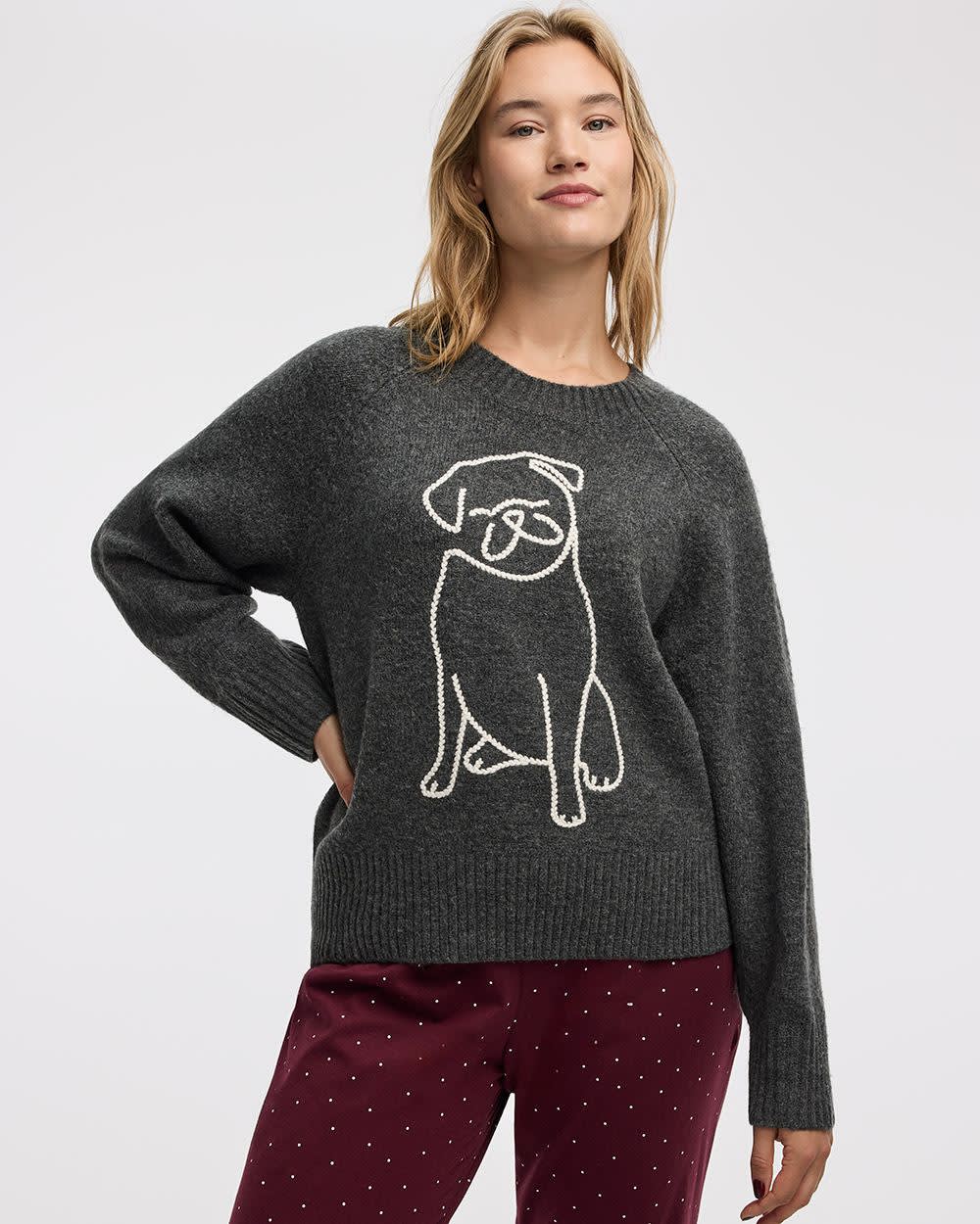 Long-Sleeve Crew-Neck Pullover with Dog