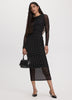 Long-Sleeve Mesh Midi Dress with Side Shirrings