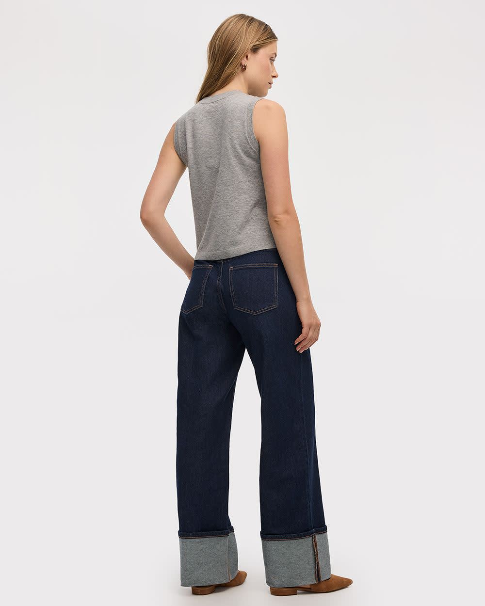 Wide-Leg Mid-Rise Cuffed Jean