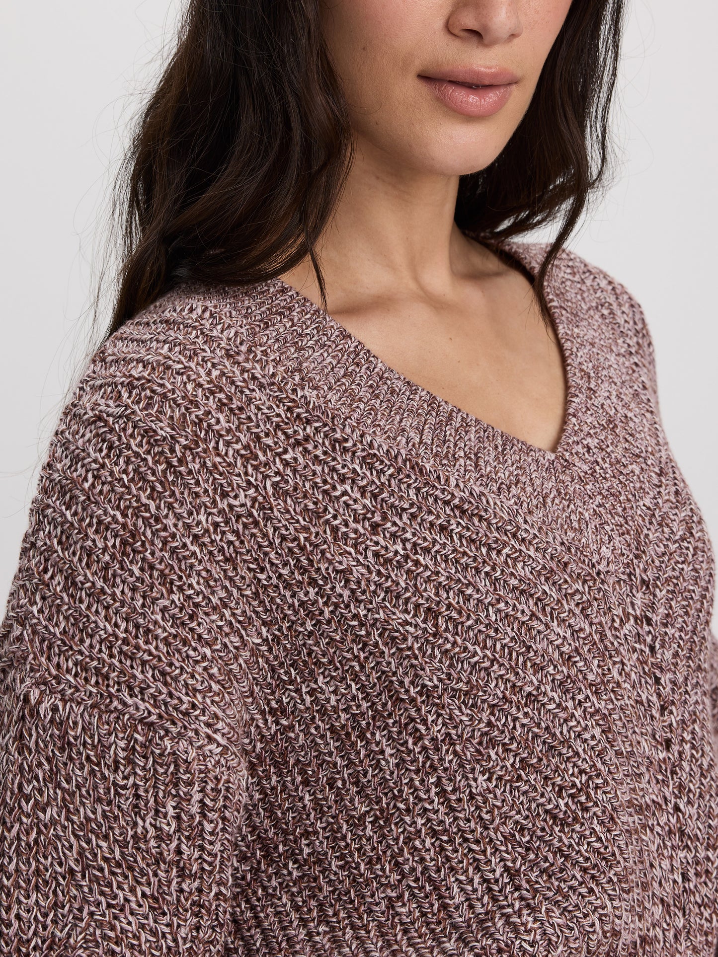 Long-Sleeve V-Neck Sweater with Half-Cardigan Stitches