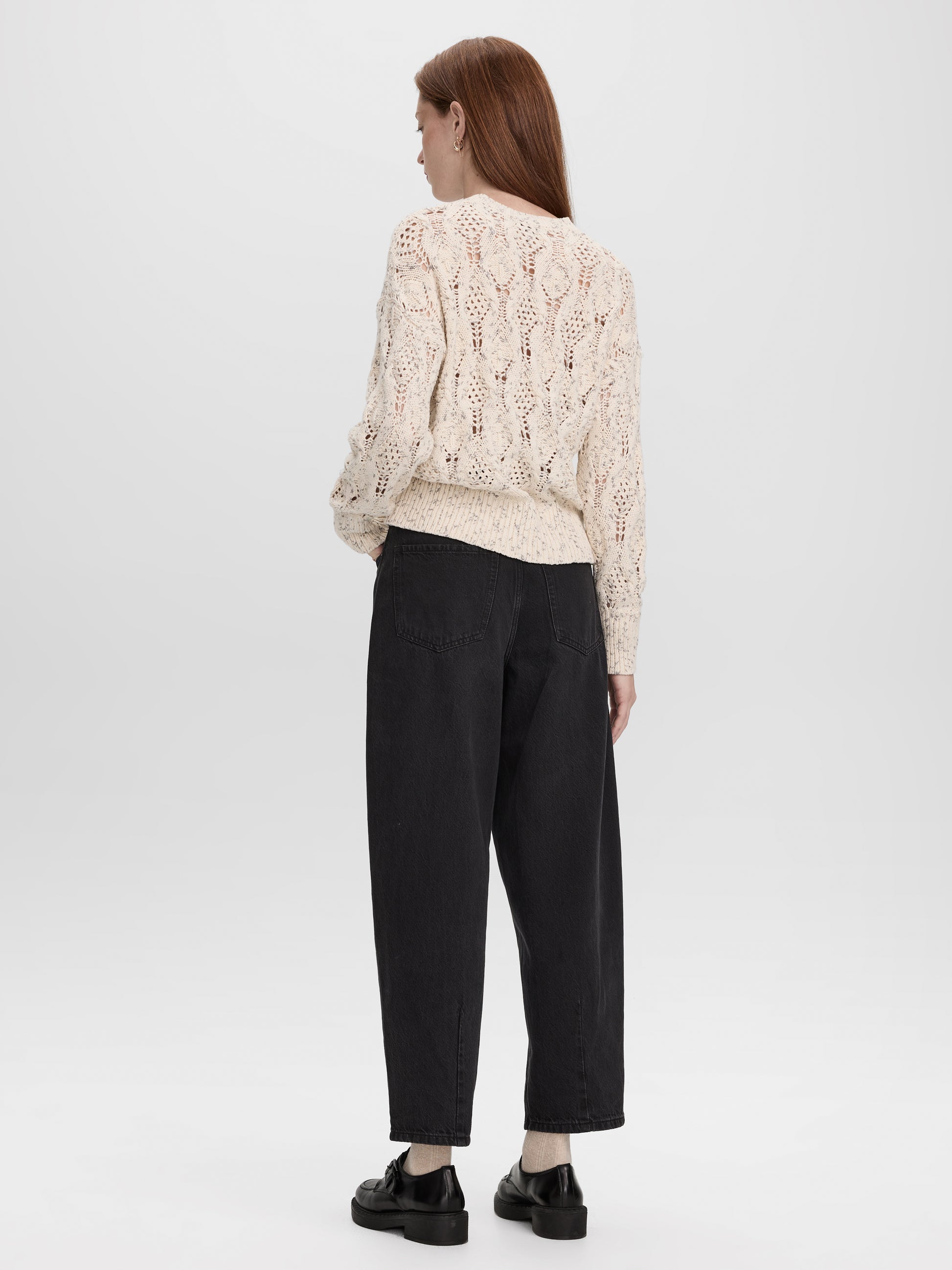 Long-Sleeve Crew-Neck Sweater with Open Stitches