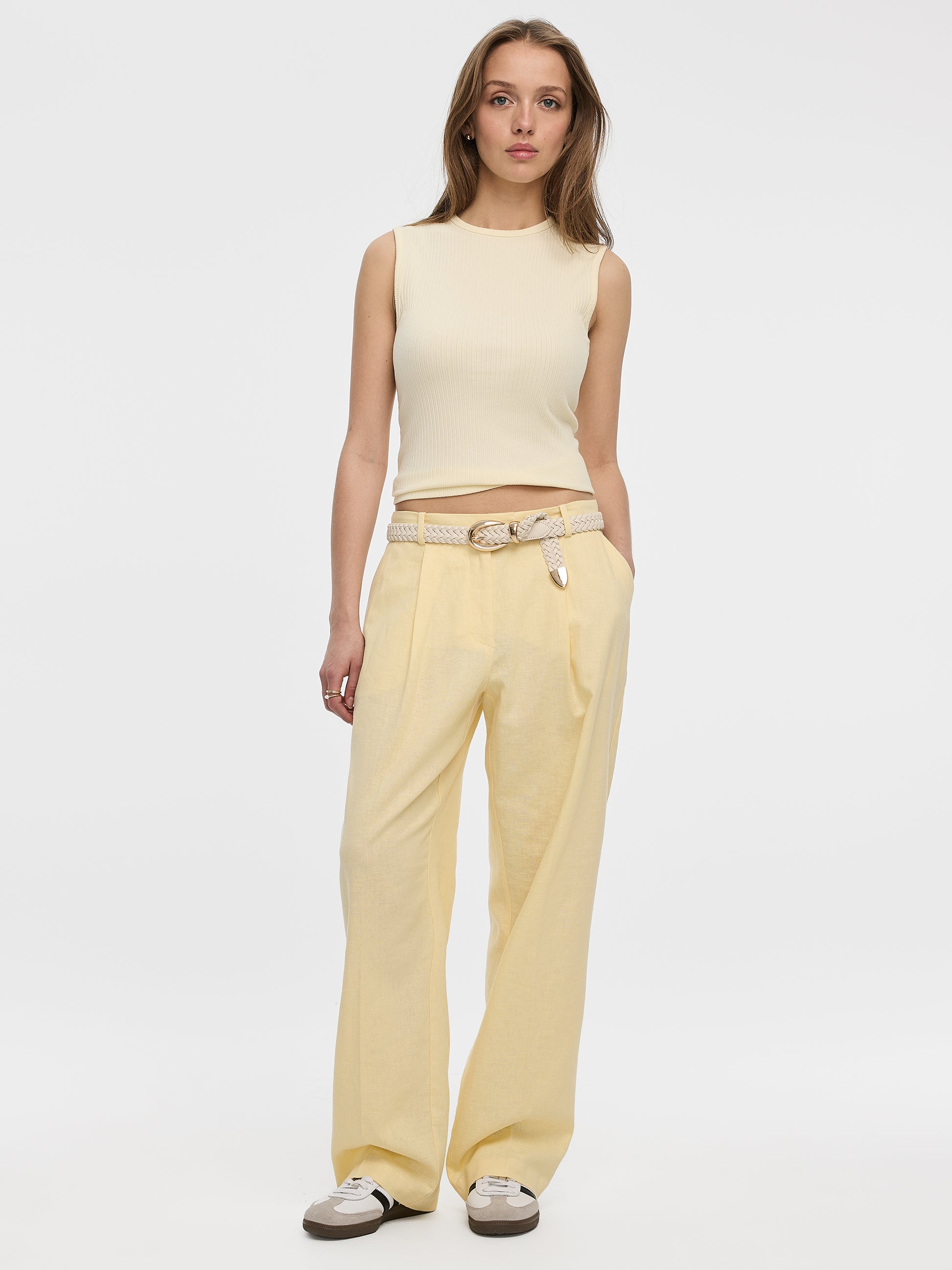 Linen-Blend Straight-Leg High-Rise Pant