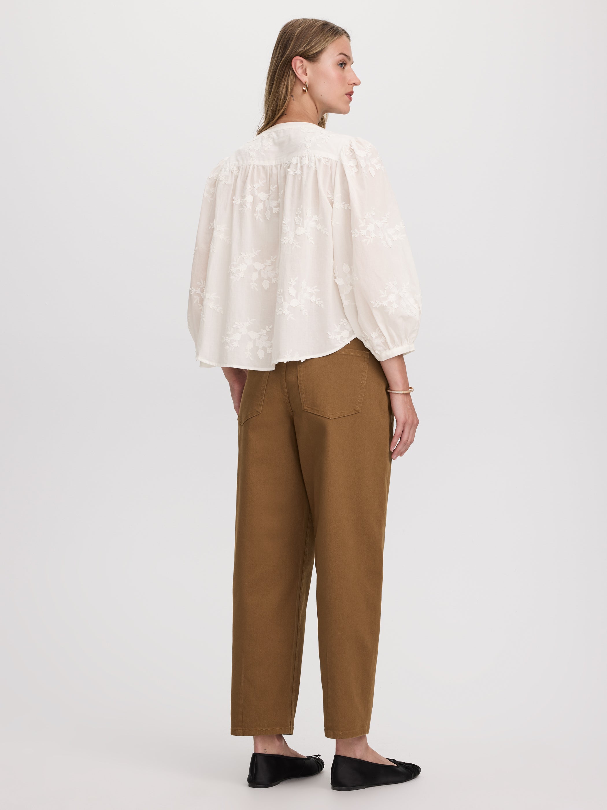 3/4-Sleeve Embroidered Blouse