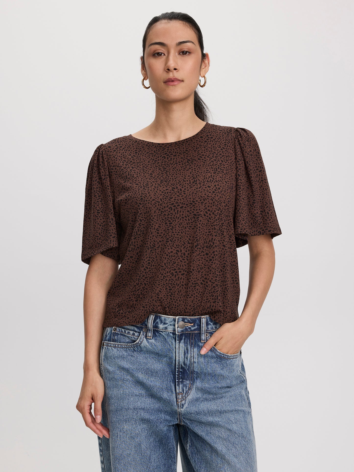 Crew-Neck Top with Short Flutter Sleeves