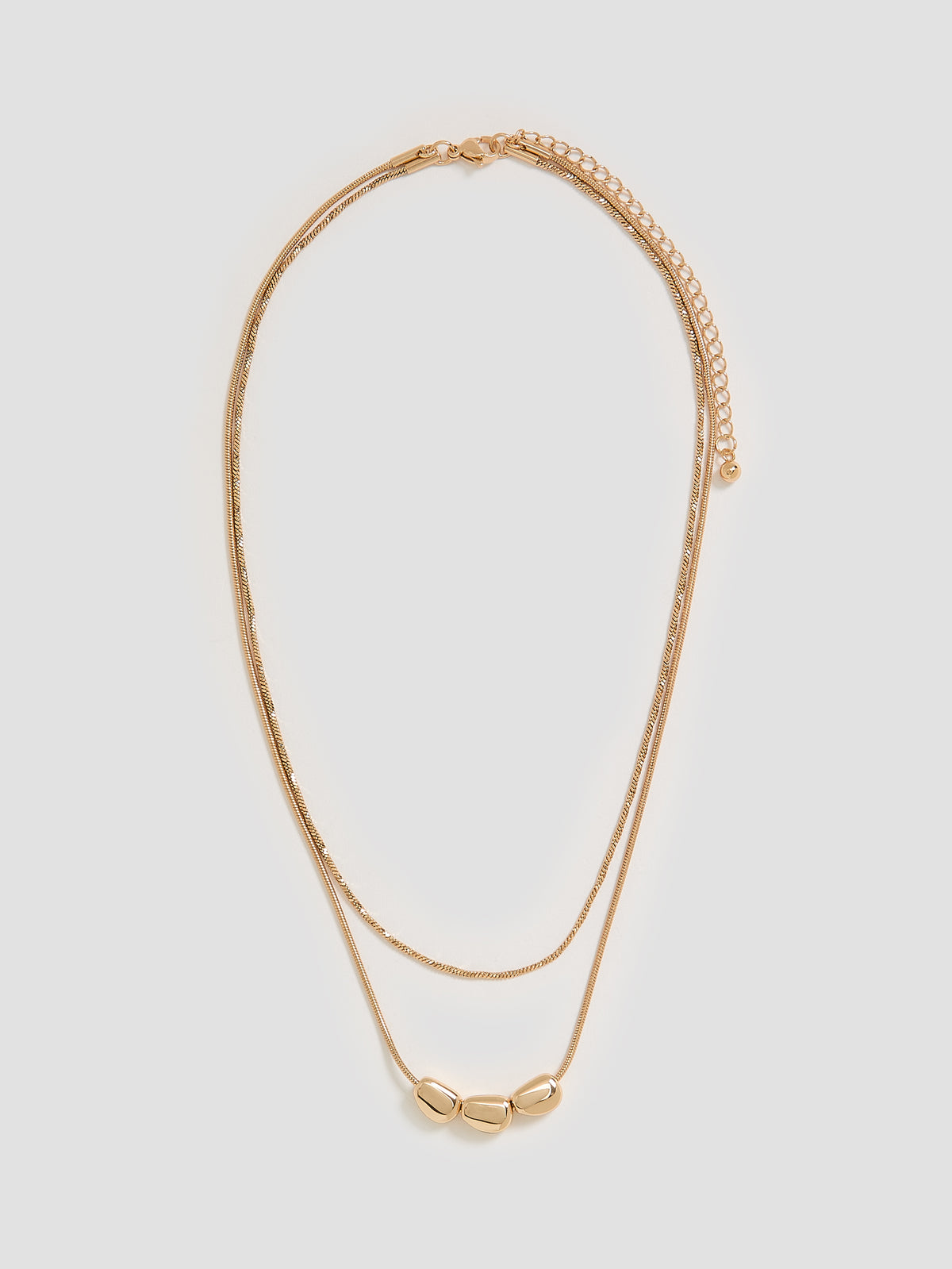 Two-Layer Short Necklace with Pebble Pendants