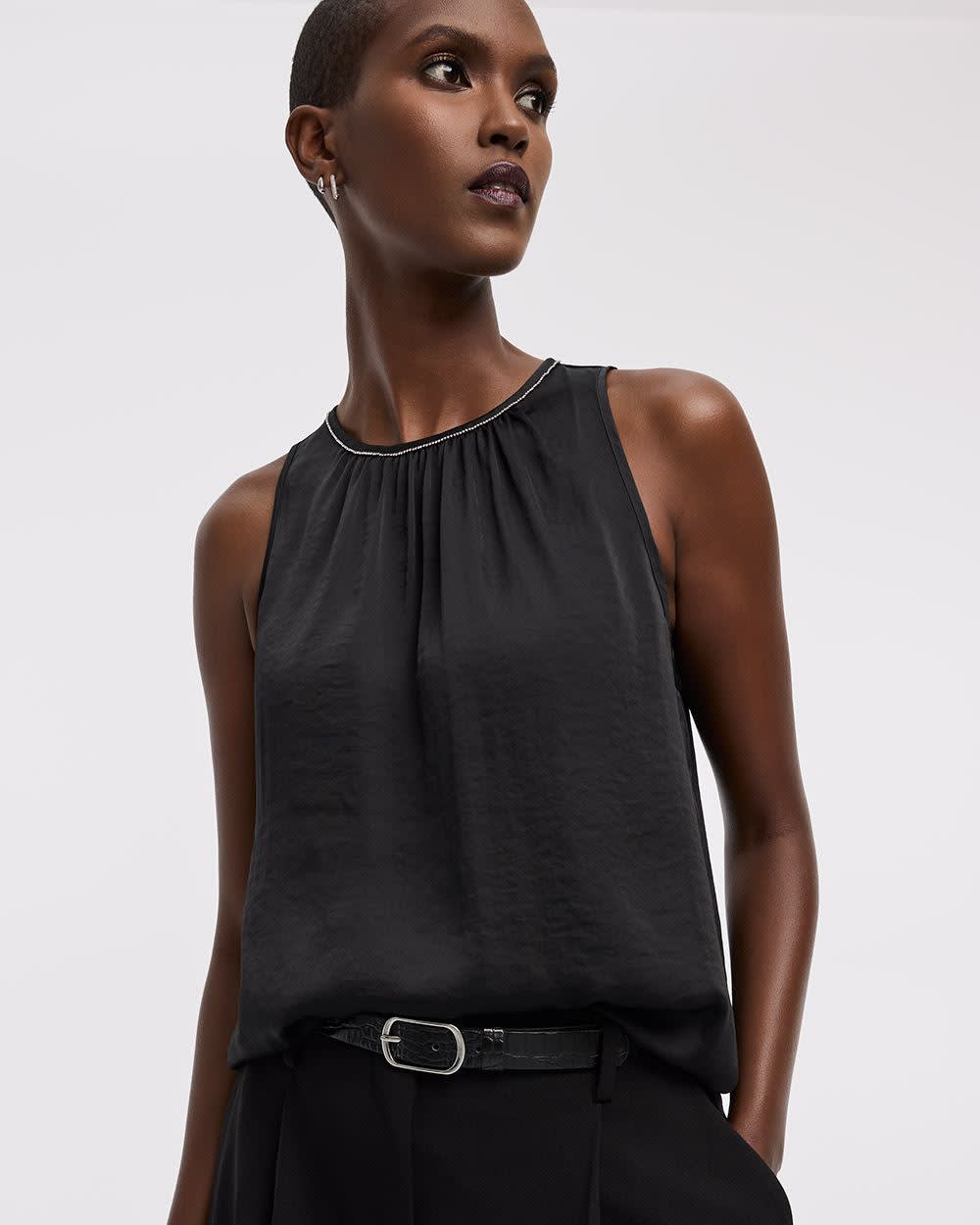 Sleeveless Blouse with Jewelled Trim