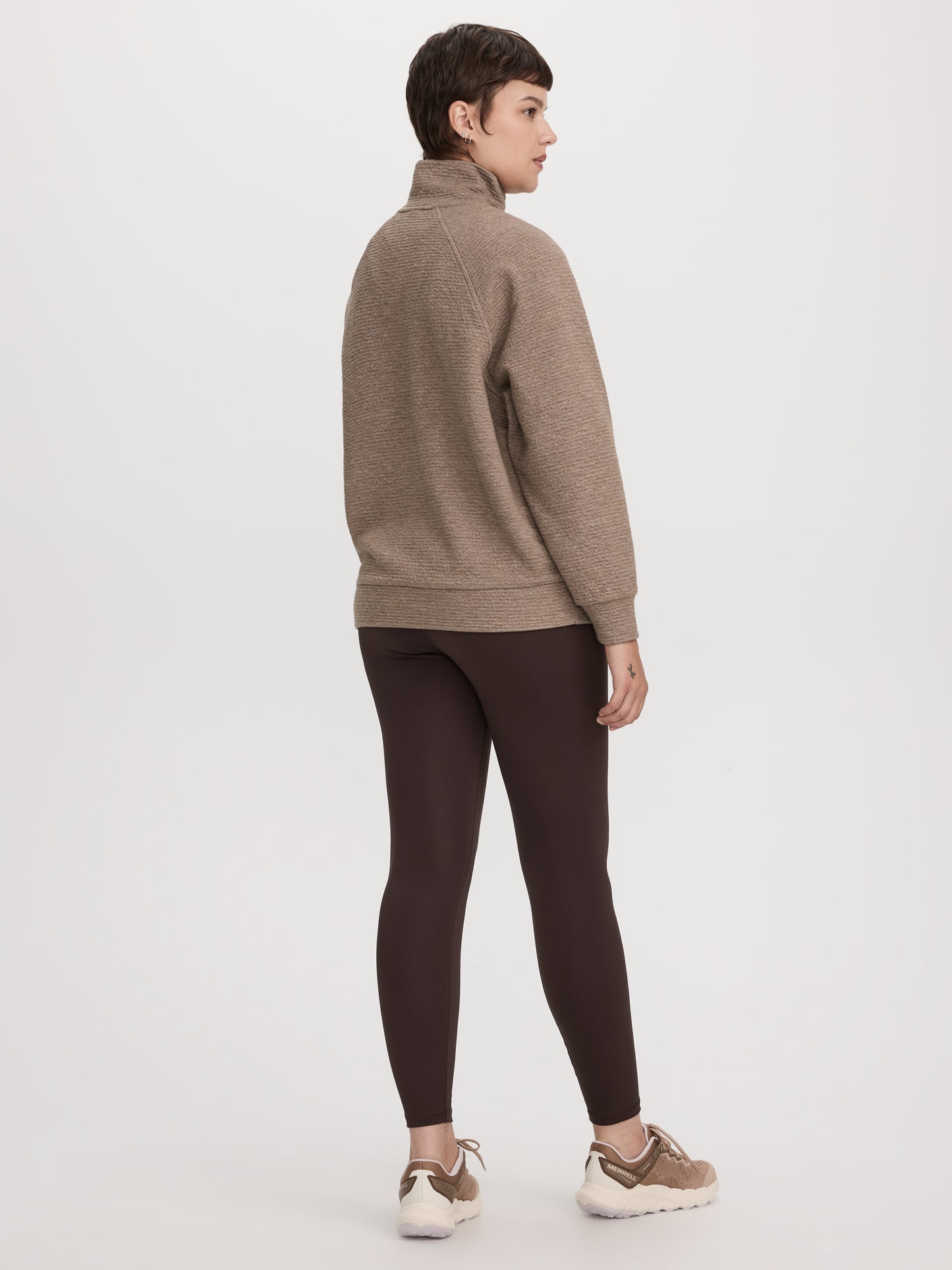 Long-Sleeve Half-Zip Mock-Neck Textured Top