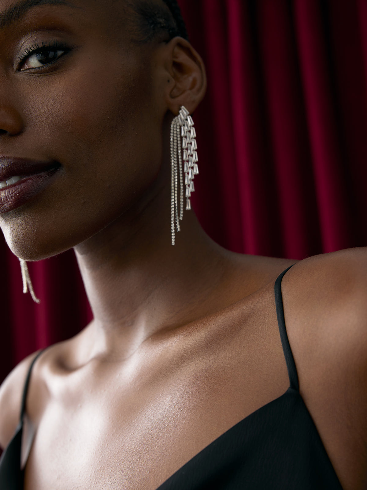 Earrings with Fringe Pendants with Rhinestones