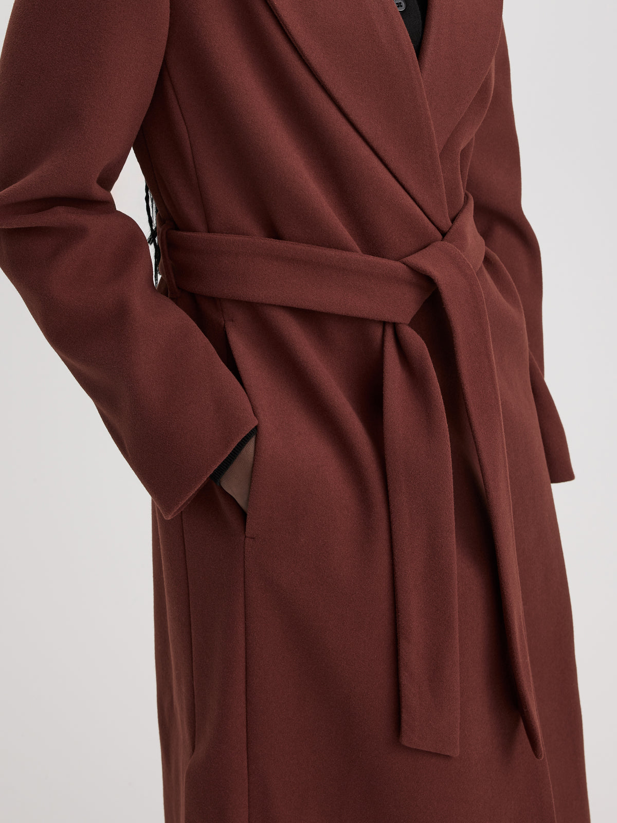 Wool-Blend Long Jacket with Sash