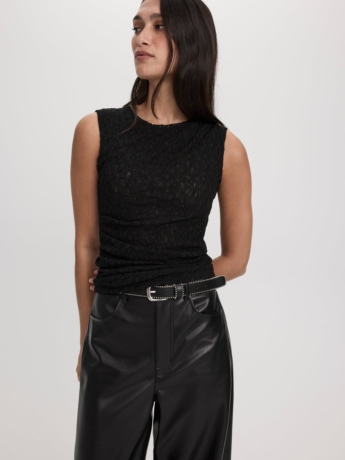 Sleeveless Crew-Neck Lace Top