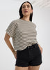 Striped Short-Dolman-Sleeve Crew-Neck Tee