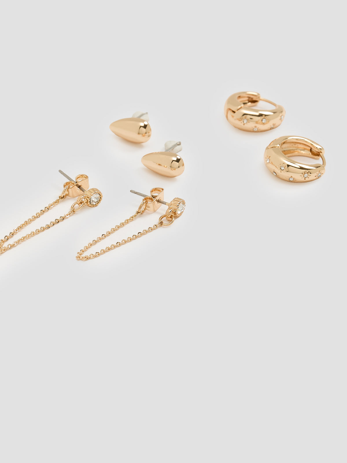 Hoops and Stud Earrings - 3 Pairs
