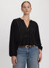 Long-Sleeve Split-Neck Blouse with Embroideries