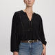 Long-Sleeve Split-Neck Blouse with Embroideries