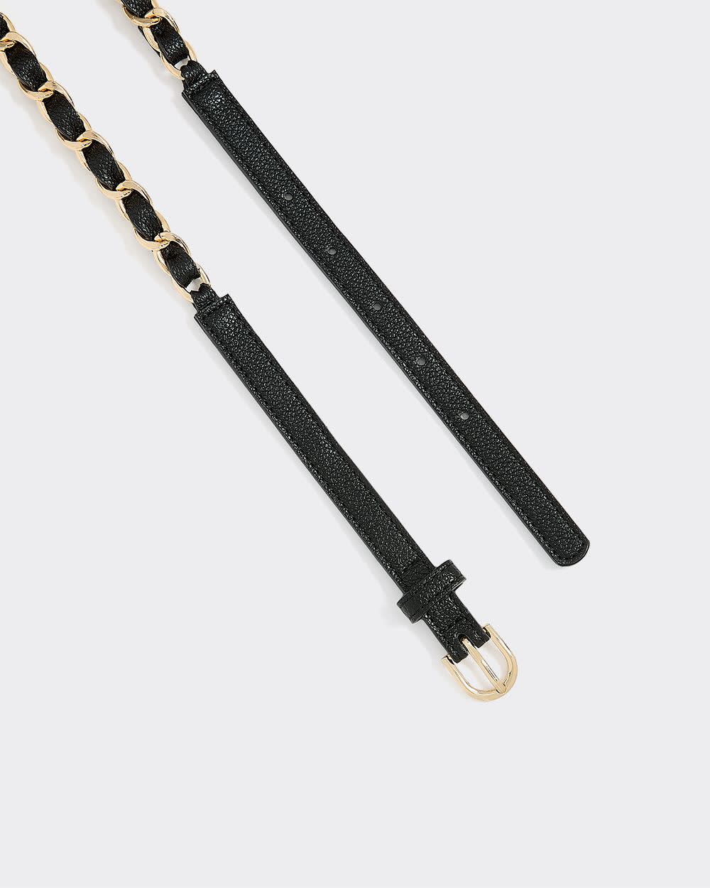 Faux Leather Belt with Gold Chain