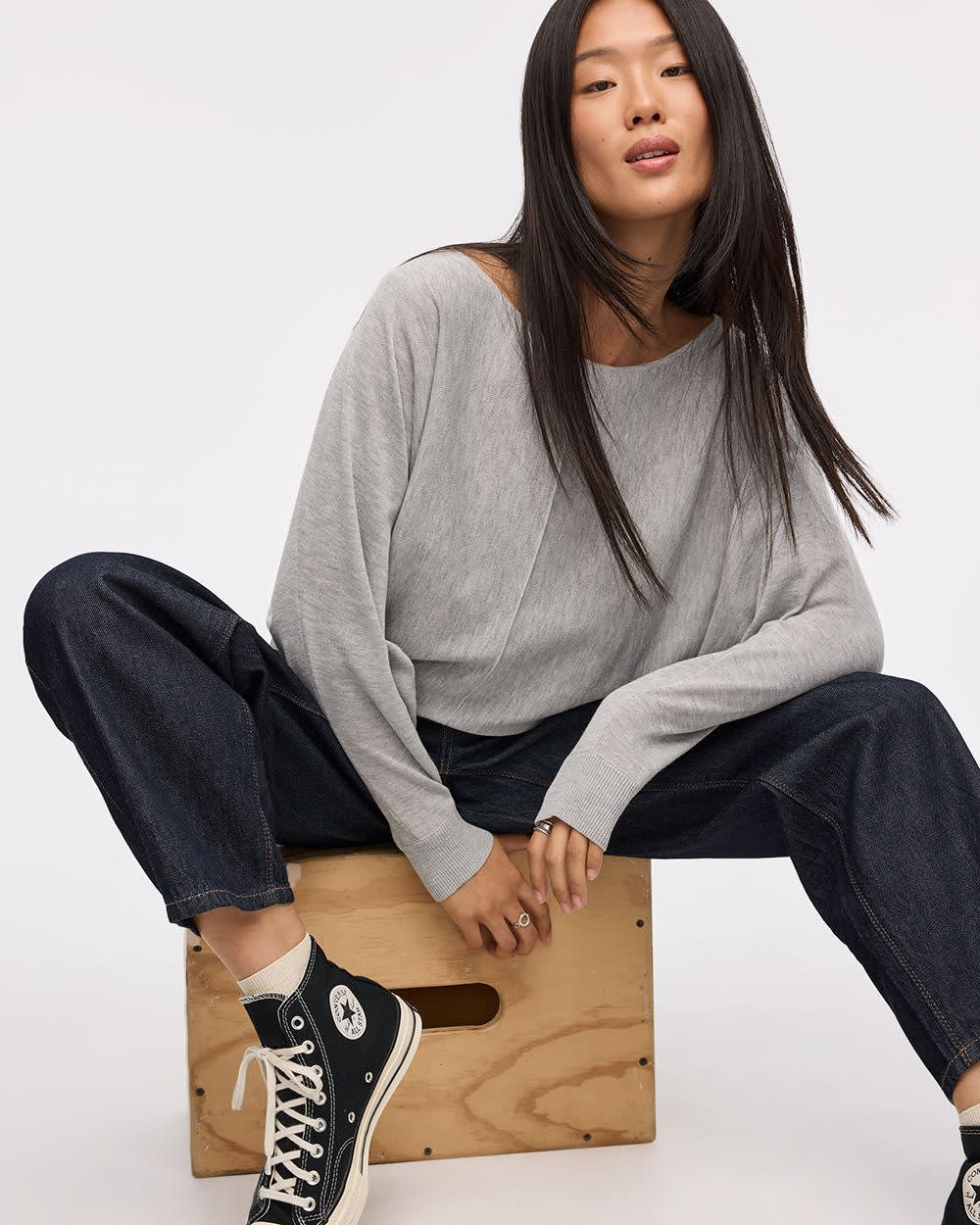 Merino-Blend Long-Sleeve Boat-Neck Sweater
