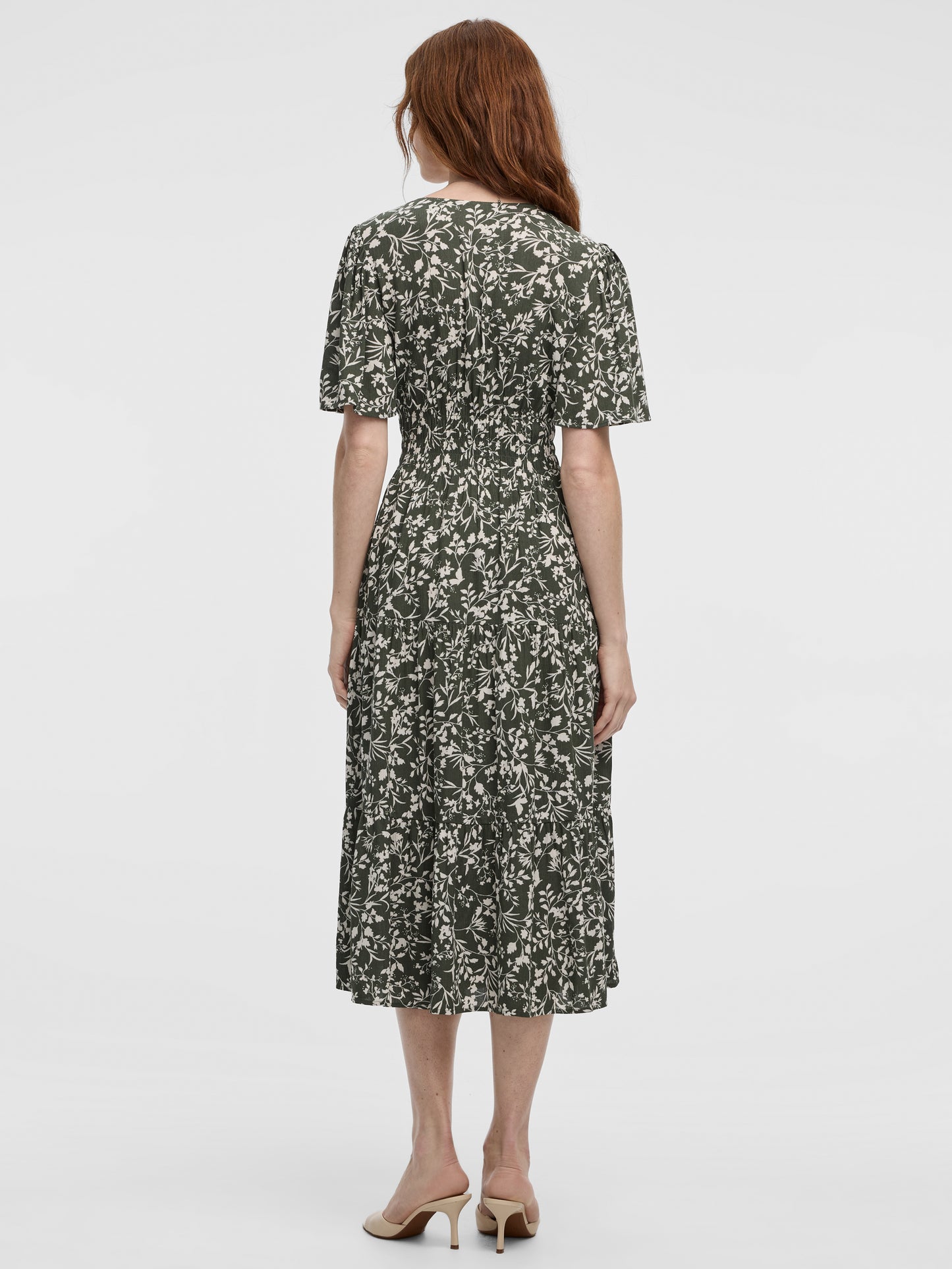 Short-Flutter-Sleeve V-Neck Tiered Midi Dress