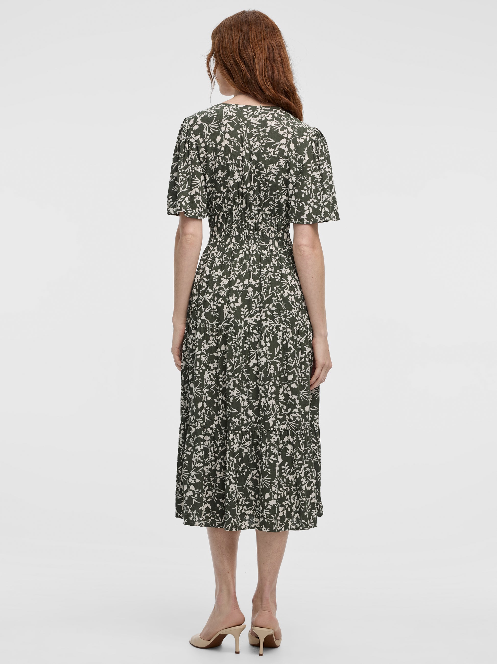 Short-Flutter-Sleeve V-Neck Tiered Midi Dress