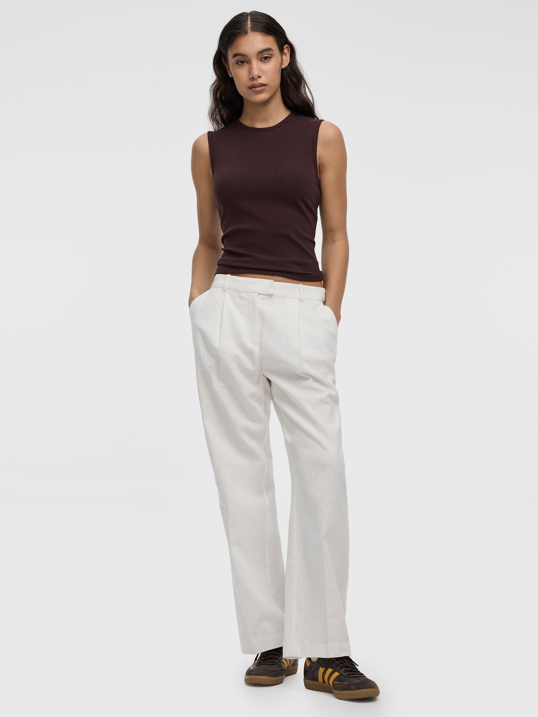 Linen-Blend Straight-Leg High-Rise Pant