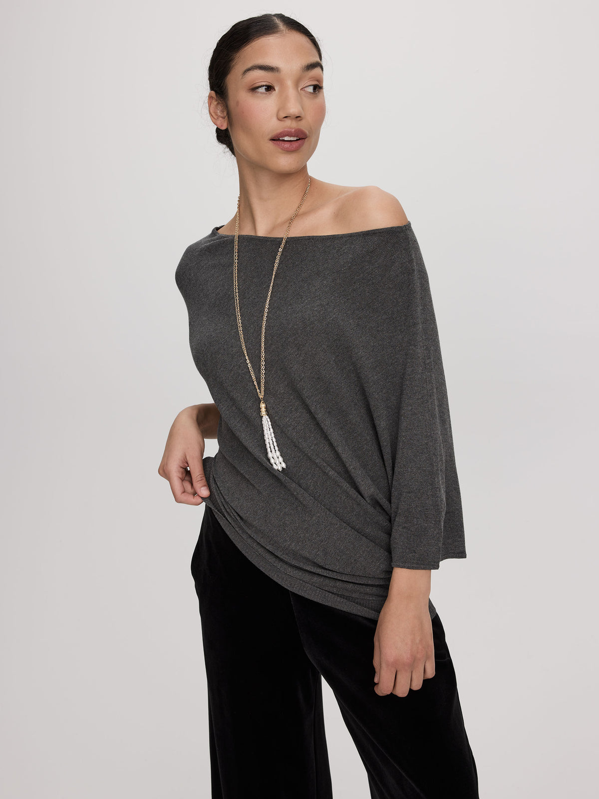 Long-Sleeve Boat-Neck Off-the-Shoulder Top