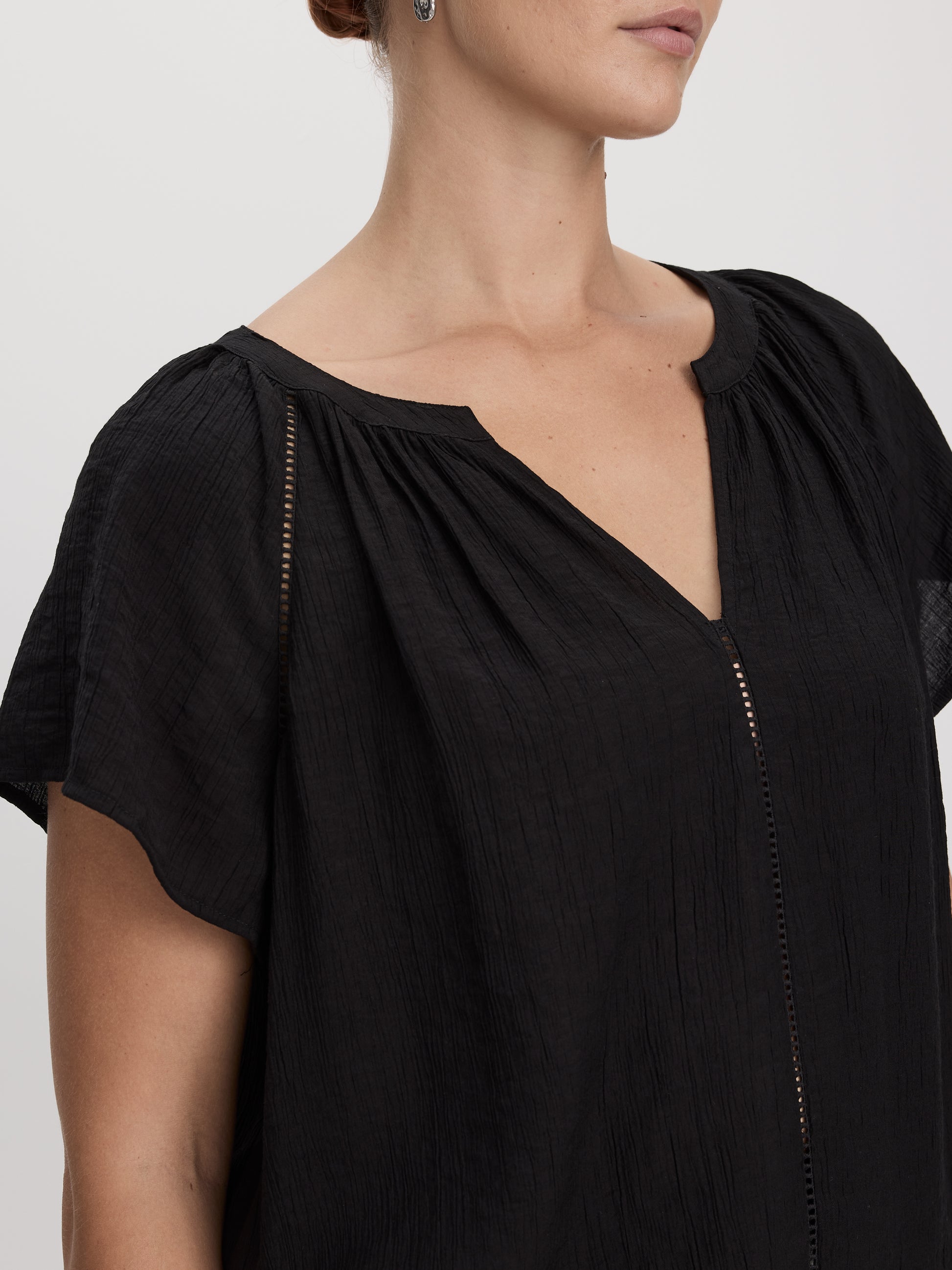 Split-Neck Blouse with Flutter Sleeves