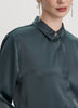 Long-Sleeve Loose Satin Blouse