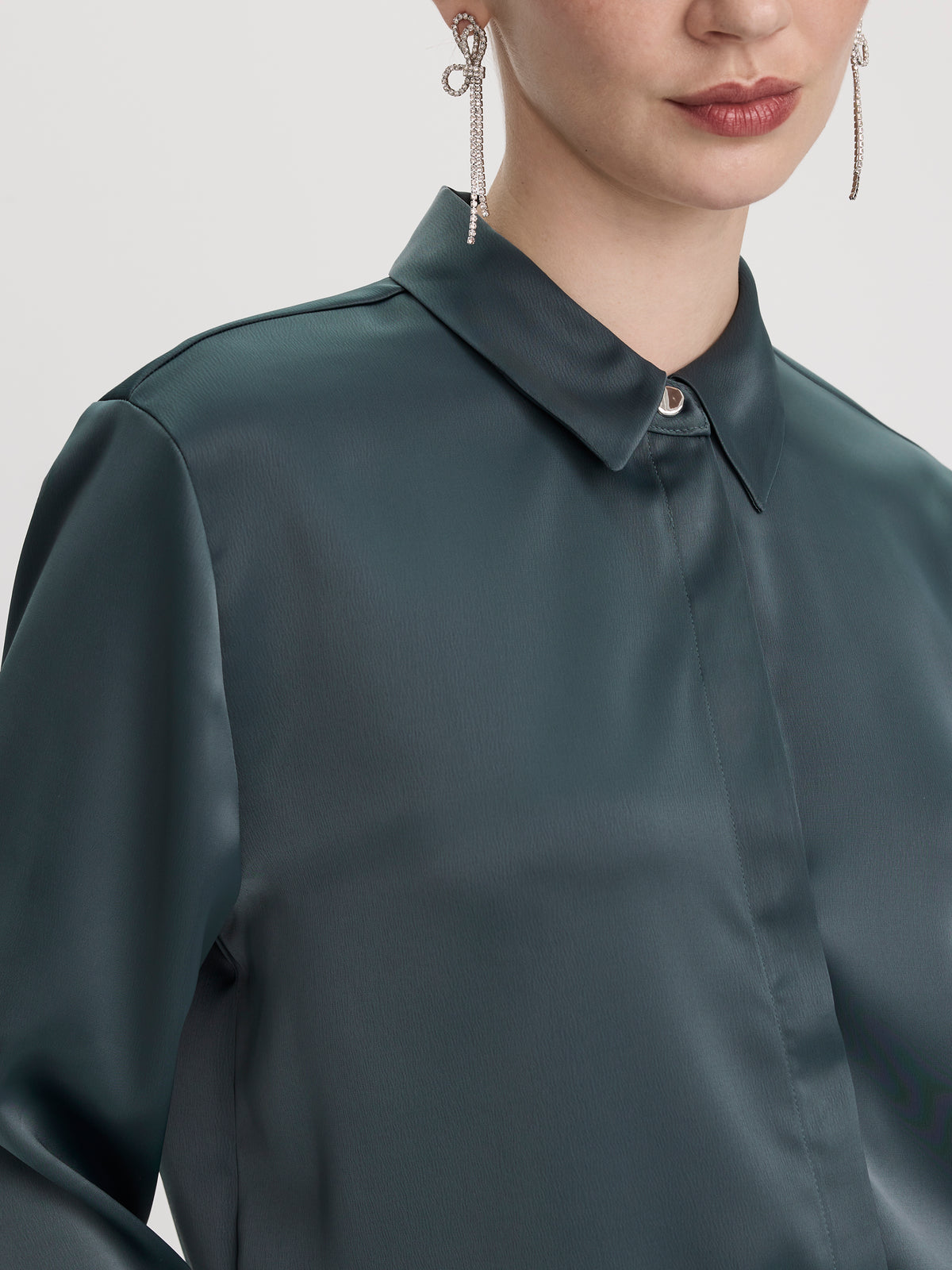 Long-Sleeve Loose Satin Blouse