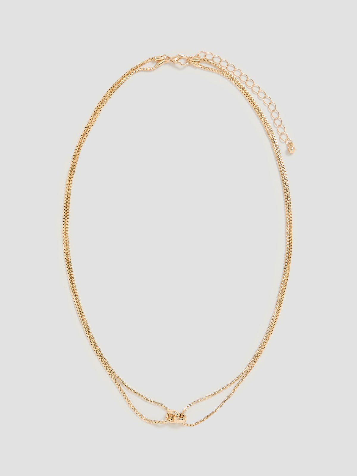 Double-Chain Short Necklace with Link Pendant