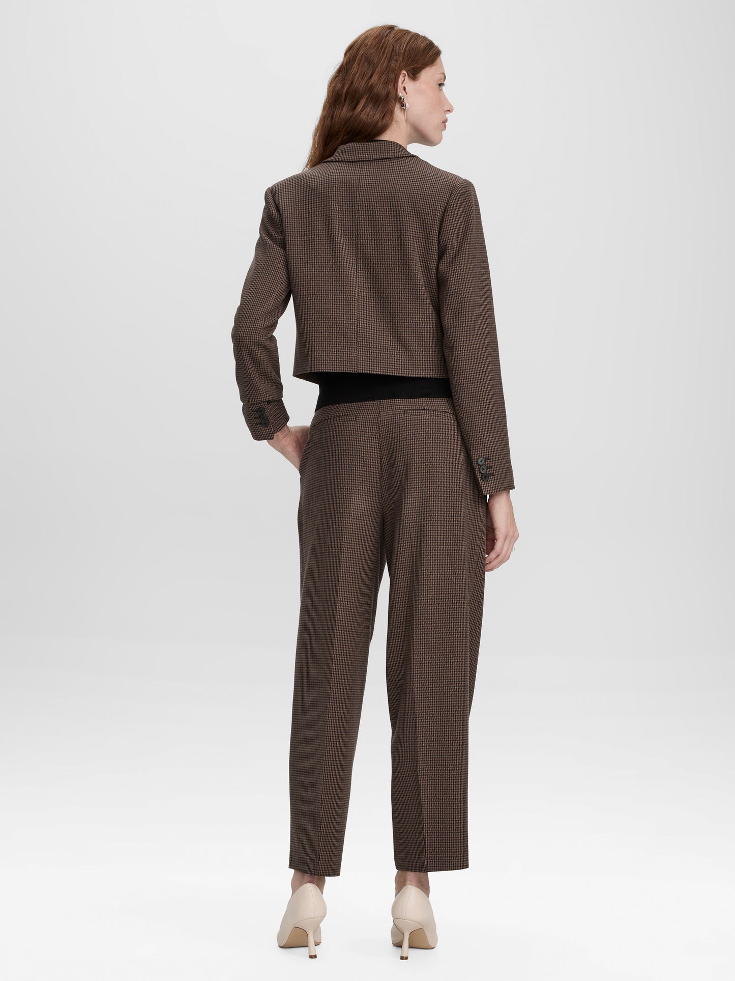 Short One-Button Houndstooth Blazer