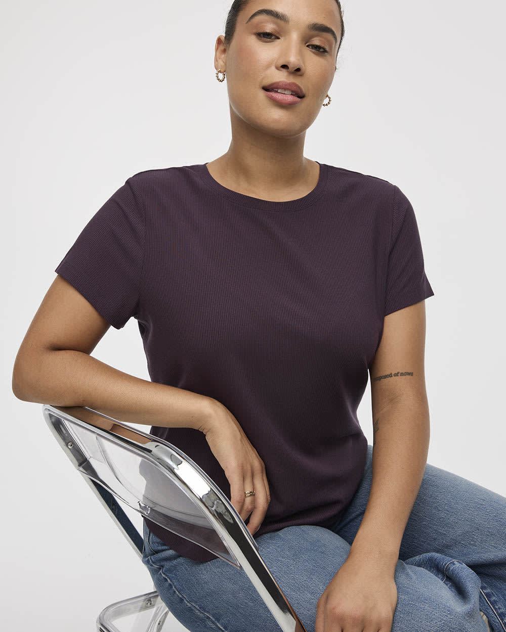 T-shirt côtelé et ajusté à col rond - R Essentials