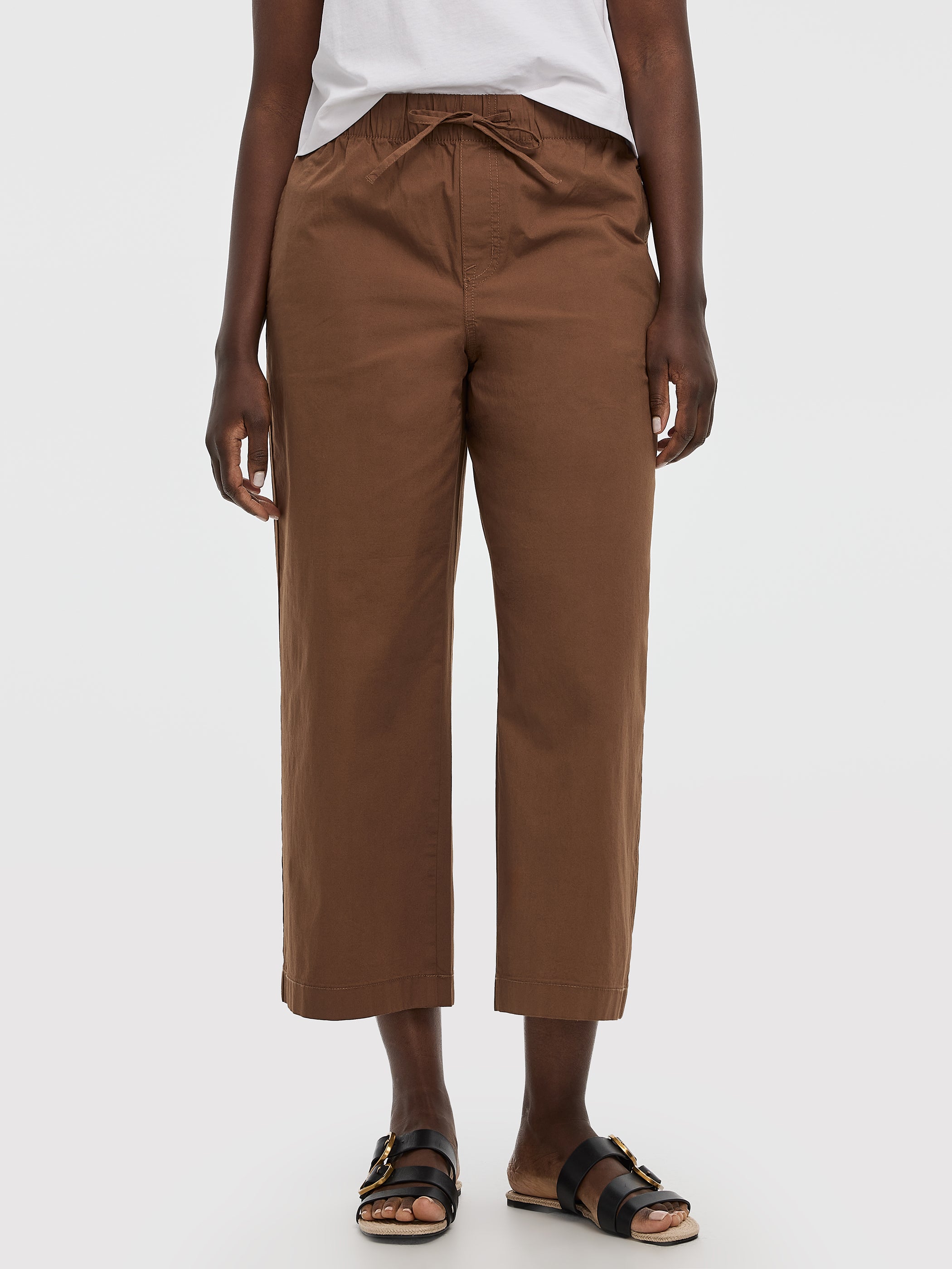 Wide-Leg High-Rise Cropped Poplin Pant