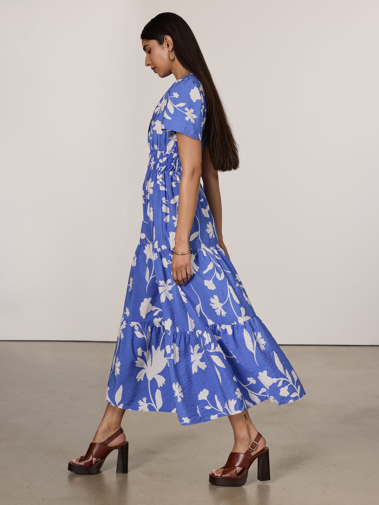 Short-Sleeve Split-Neck Maxi Dress