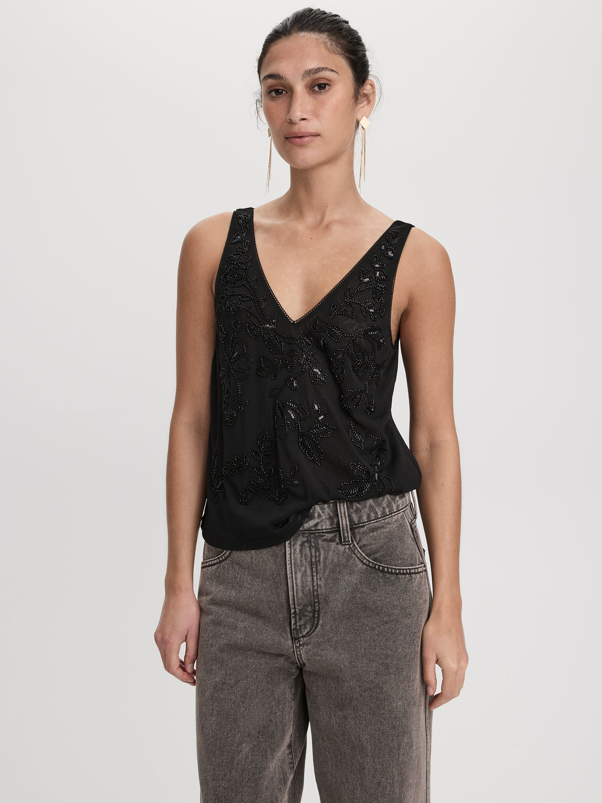 V-Neck Sequins Tank
