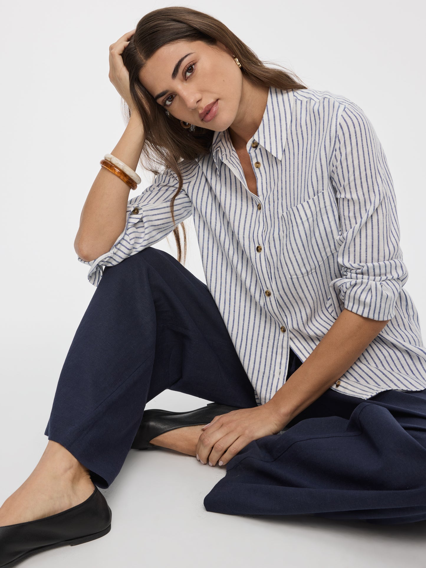 Striped Long-Sleeve Linen-Blend Shirt