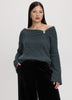 Asymmetric Neck Top with Metal Brooch – Women’s Fabric Blend